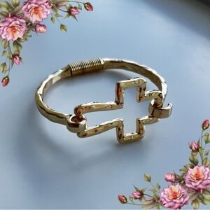 Geometric Gold Color Cross Shaped Open Cuff Bracelet